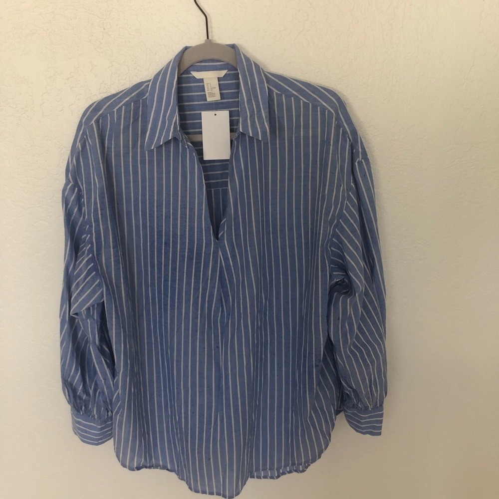 Blue striped oversized blouse - H&M